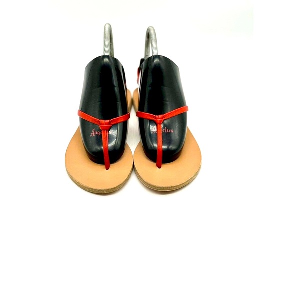 Ancient Greek Sandals Women Size 7 Flat Thong Knot Sandals Red Heel Strap - Picture 4 of 7